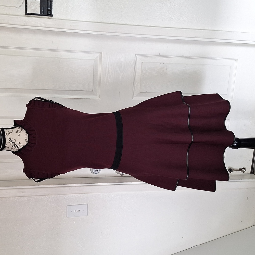 Parker Size S Burgundy Sleeveless Fit Flare Zip Back Dress Knit